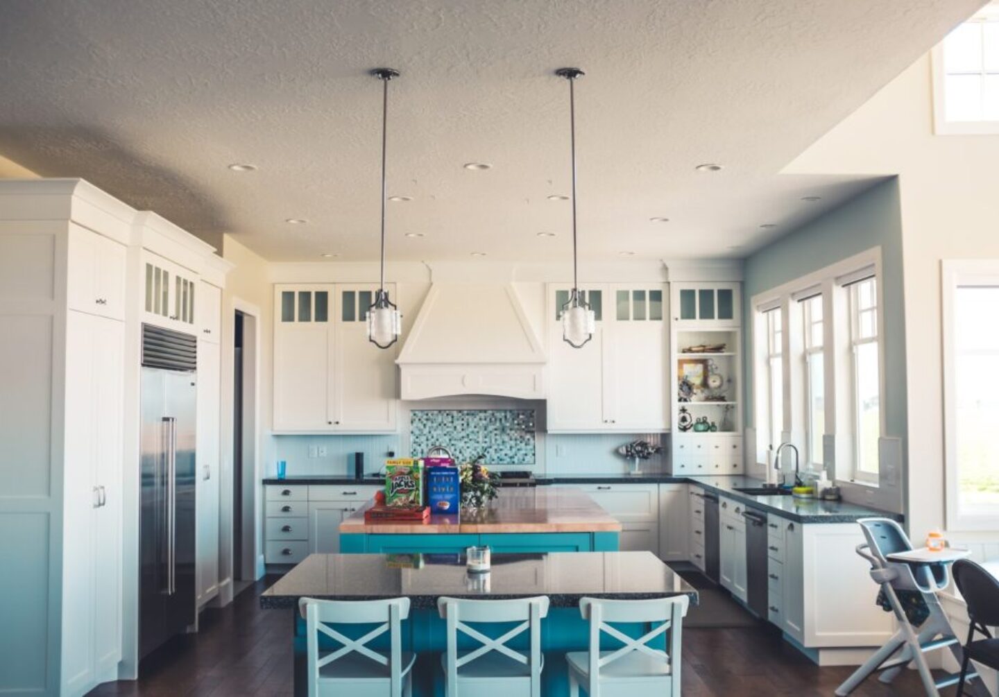 kitchen with island and table